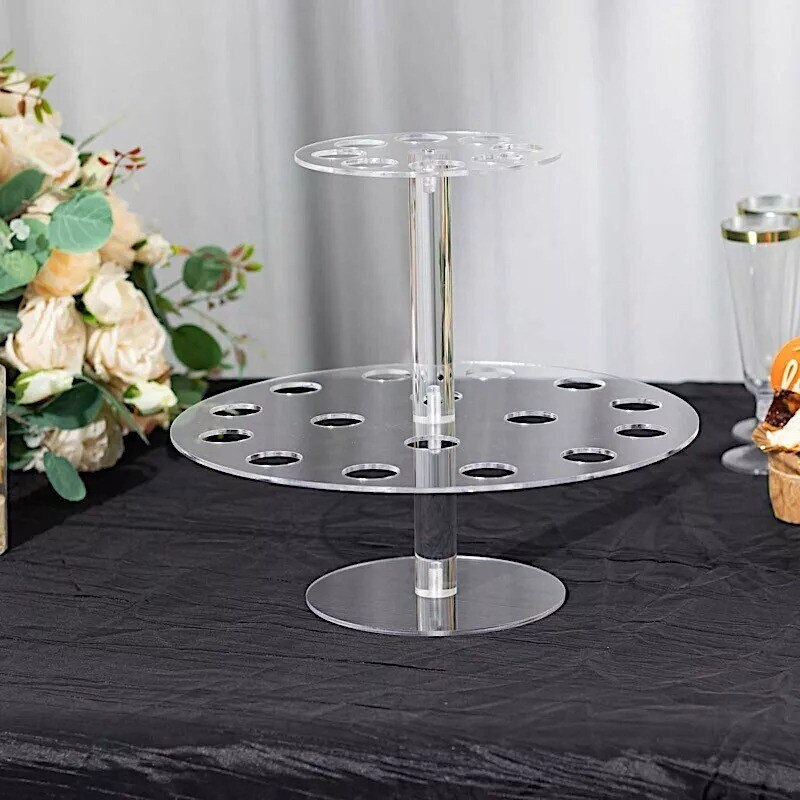 12&#x22; Clear Acrylic 2 Tier Ice Cream Cone Holder Dessert Display Stand Party Event