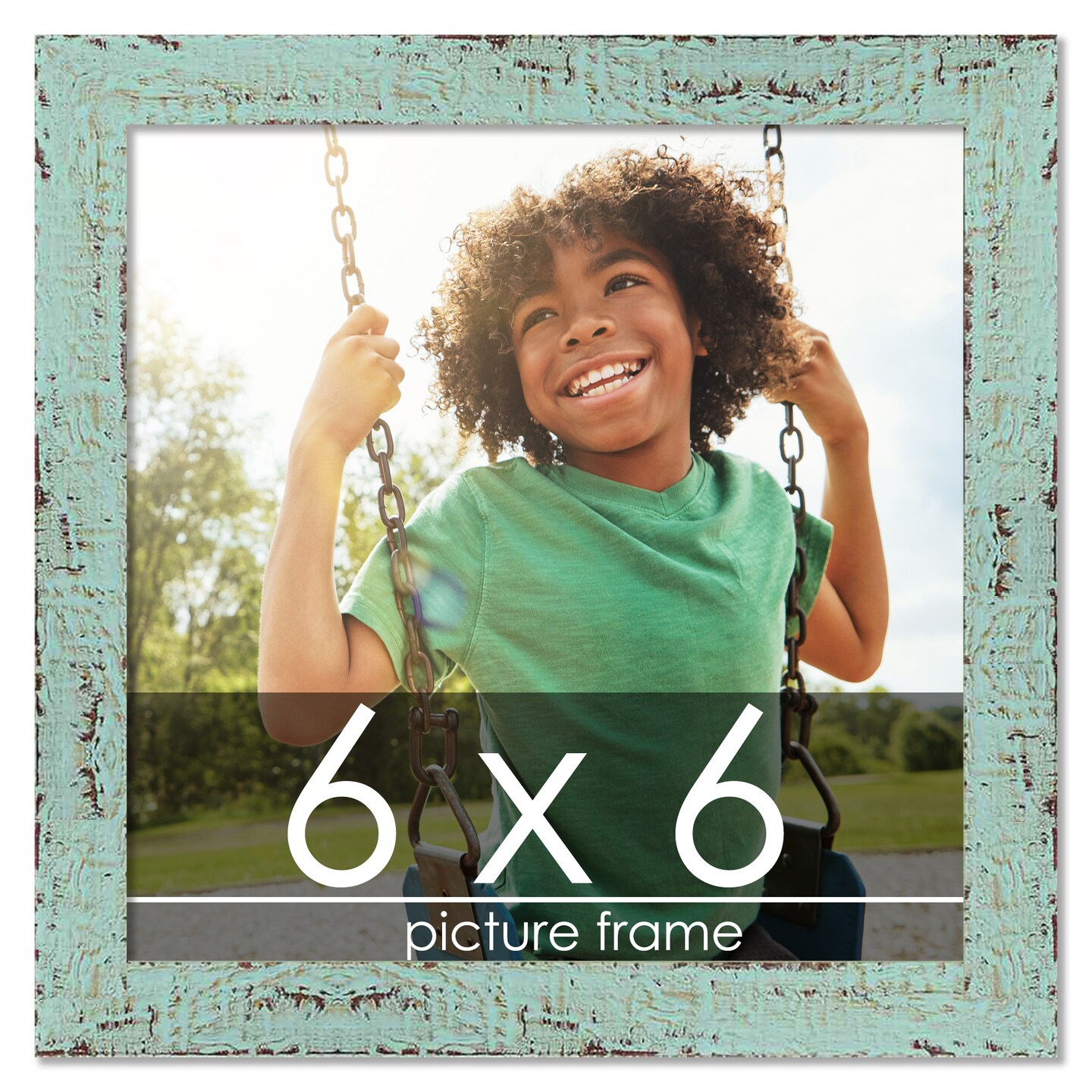 Square Shabby Chic Green Picture Frame - UV Acrylic, Foam Board Backing, Hanging Hardware