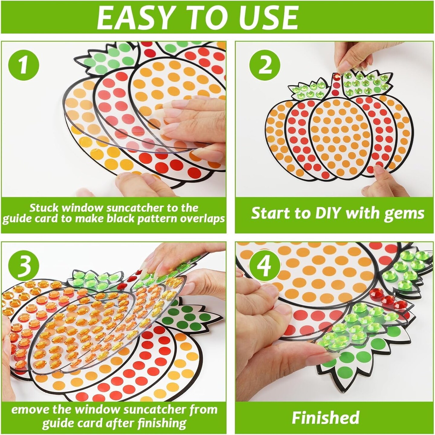 6 Pcs Fall Craft DIY Diamond Suncatcher Pumpkin Shape Art Crafts Suncatcher Kits for Kids, Fall Catcher Diamond Painting Kits for Kids Girls Boys