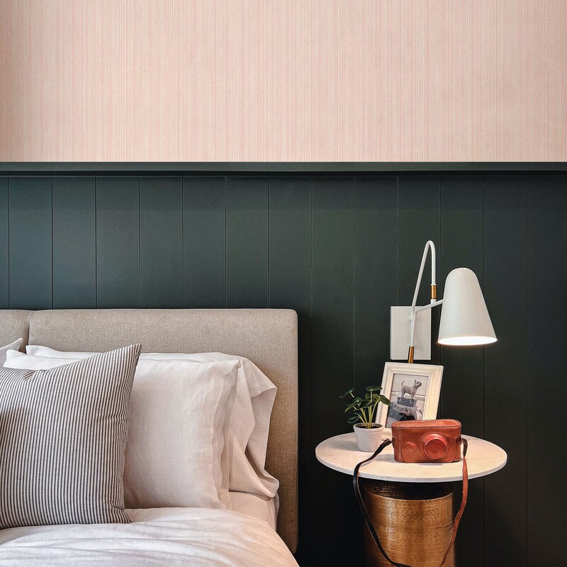 Tempaper Faux Grasscloth Vinyl Peel and Stick Textured Wallpaper Metallic Blush Pink