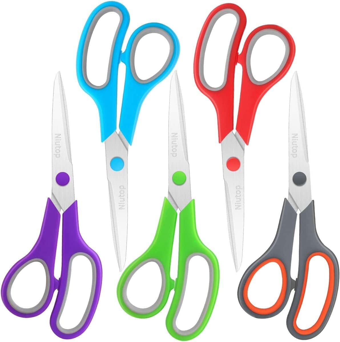 Scissors Bulk Set of 5-Pack,  8&#x22; Multipurpose Sharp Sewing Craft Fabric Scissors for Office Home High/Middle School Student Office Teacher Art Supplies, Soft Comfort-Grip Right/Left Handles