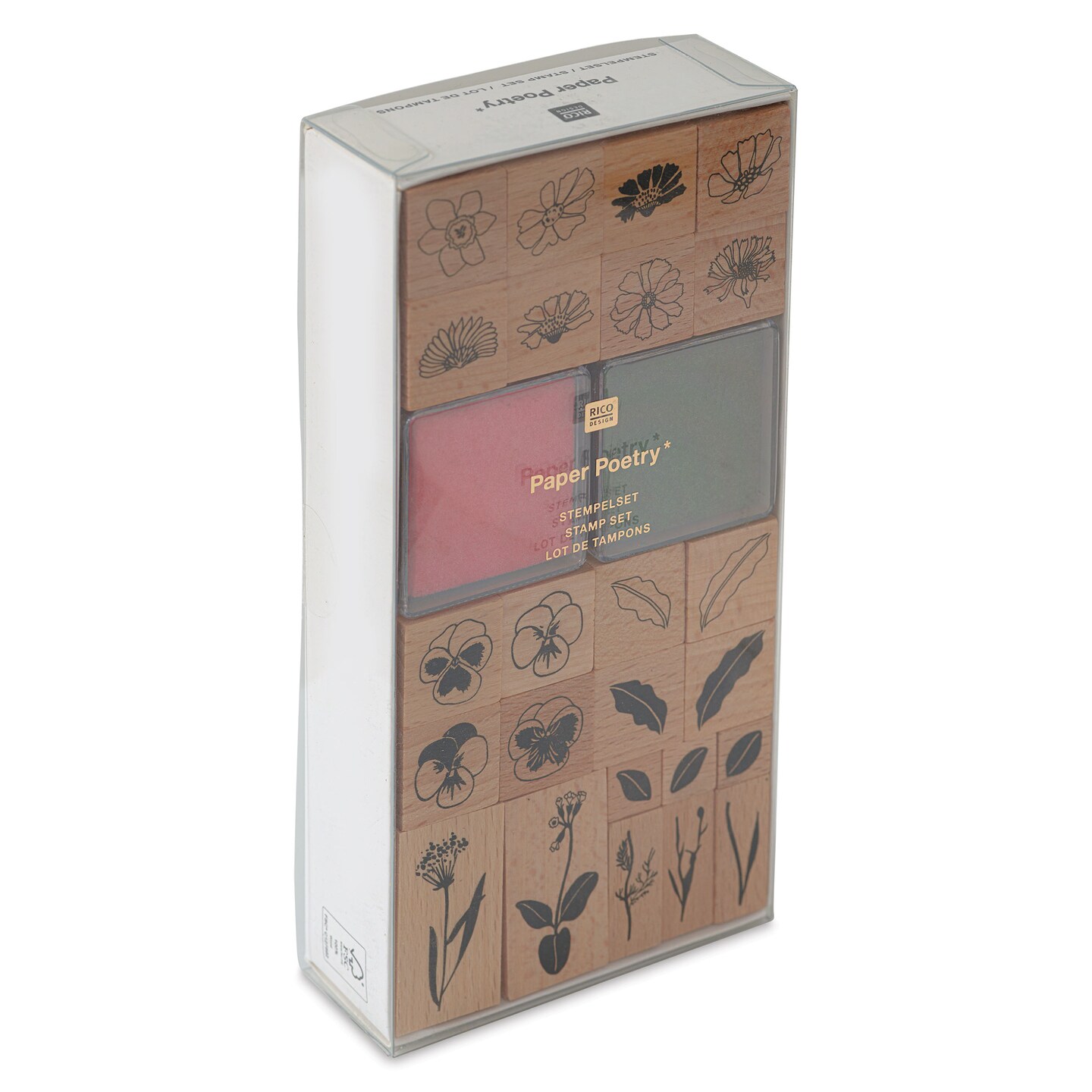 Rico Design Paper Poetry Stamp Set - Flowers, Set of 24, Two Ink Pads