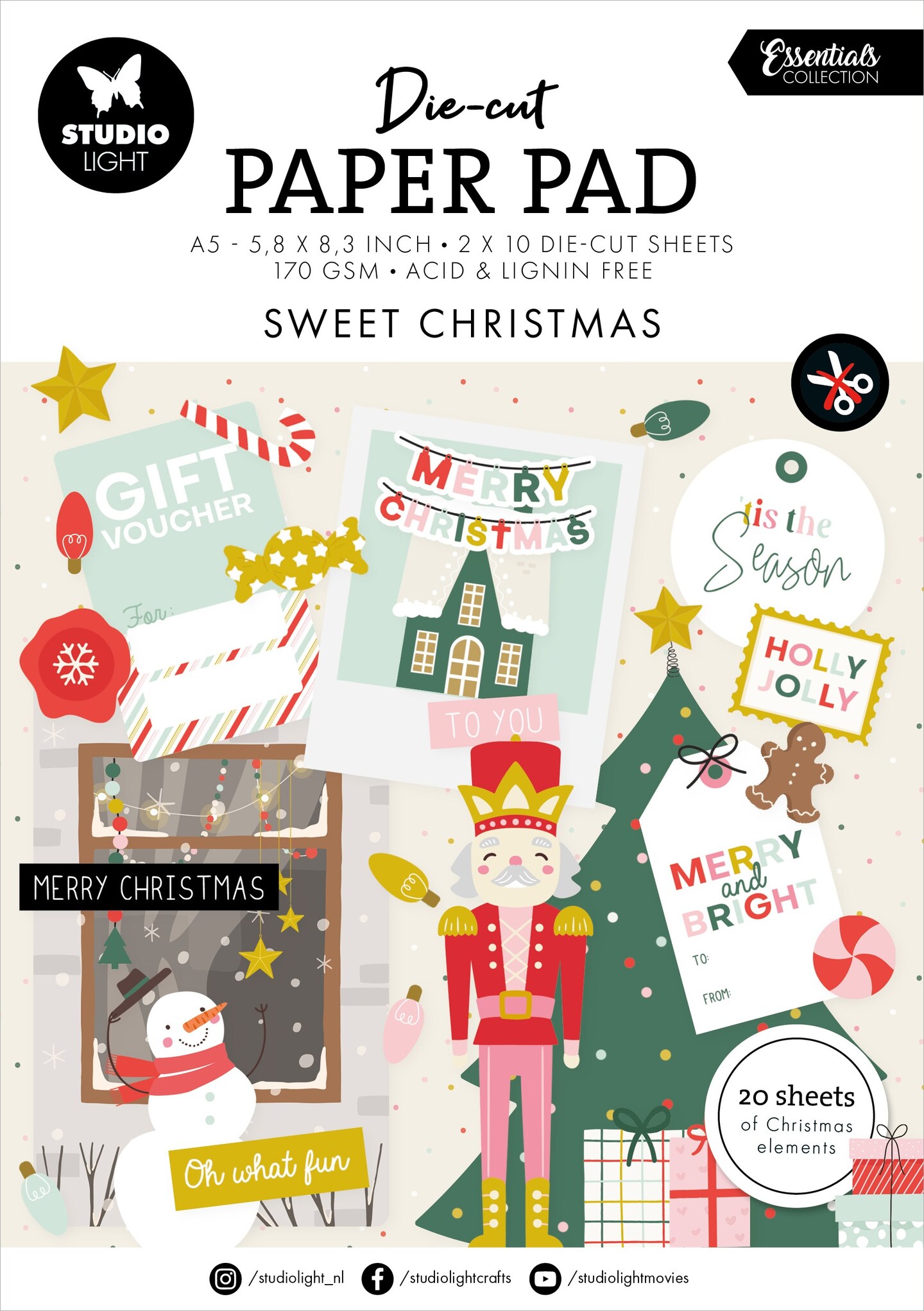 Studio Light Essentials Die-cut Paper Pad 5.83&#x22;X8.25&#x22; 20/Pkg-Nr. 203, Sweet Christmas