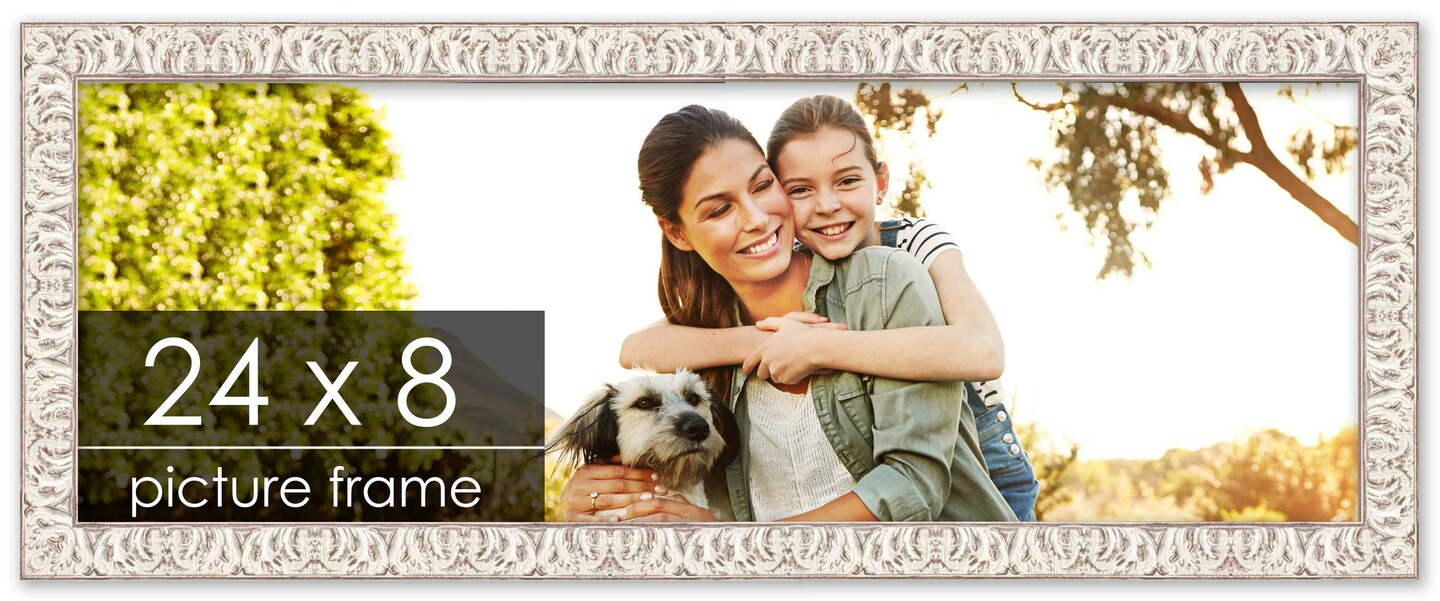 24x8 Refined White Picture Frame - UV Acrylic, Foam Board Backing, Hanging Hardware