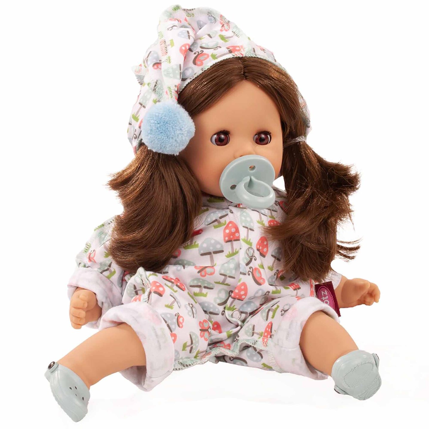 Gotz Cosy Aquini 13&#x22; Lucky Mushroom - Soft Cloth Brunette Bath Baby Doll with Brown Sleeping Eyes