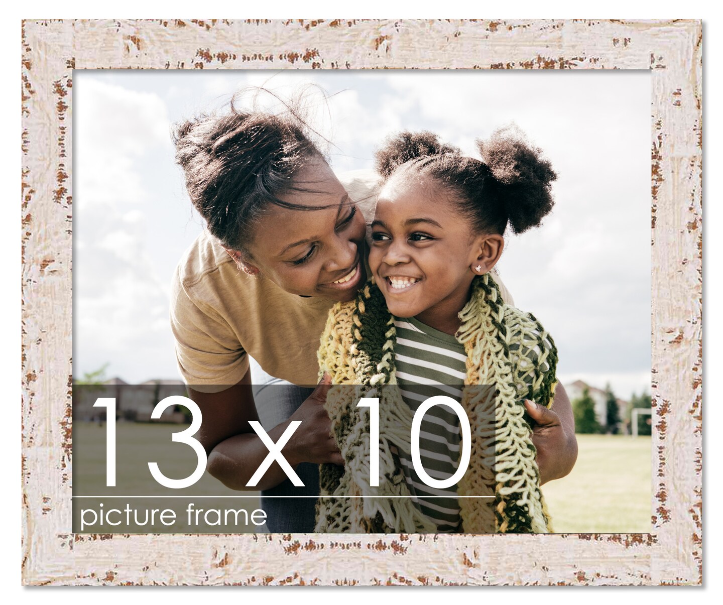 Photo Size Shabby Chic White Picture Frame - UV Acrylic, Foam Board Backing, Hanging Hardware