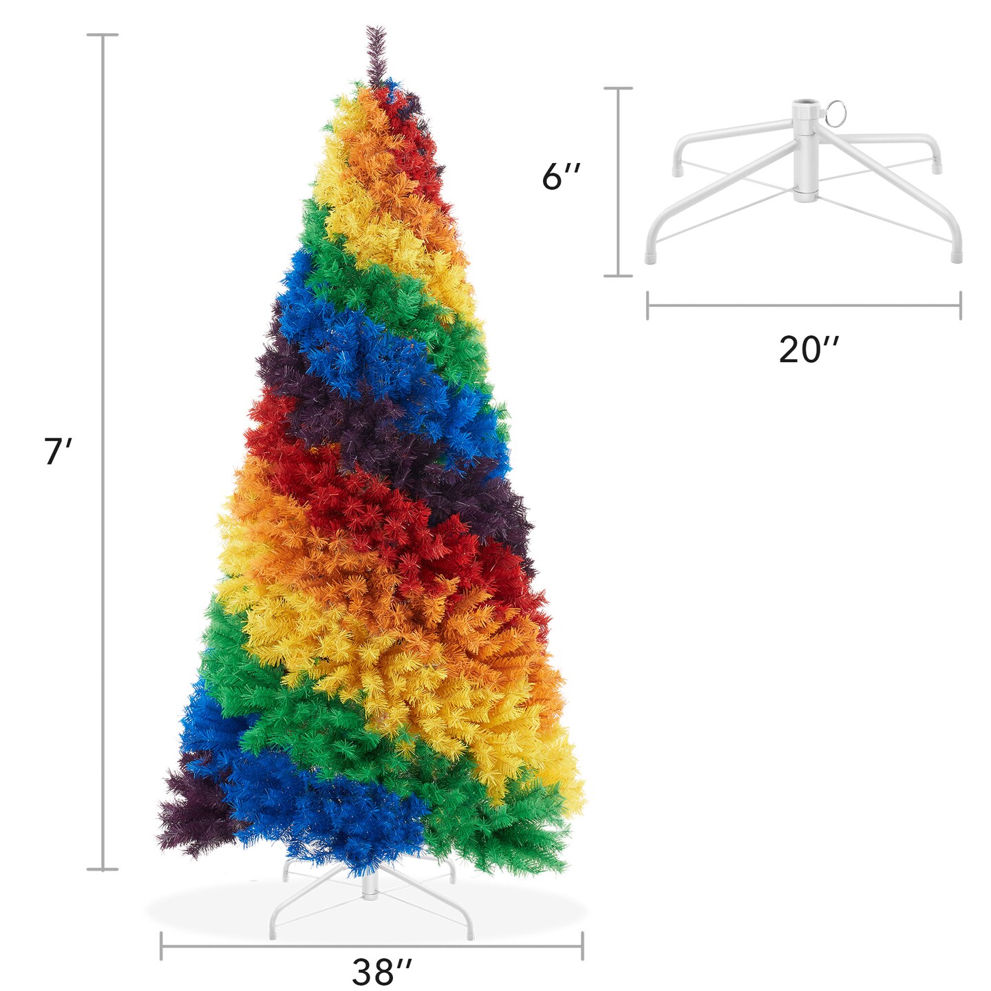 Casafield 7FT Artificial Colorful Rainbow Fir Holiday Christmas Tree&#xA0;with Sturdy Metal Stand