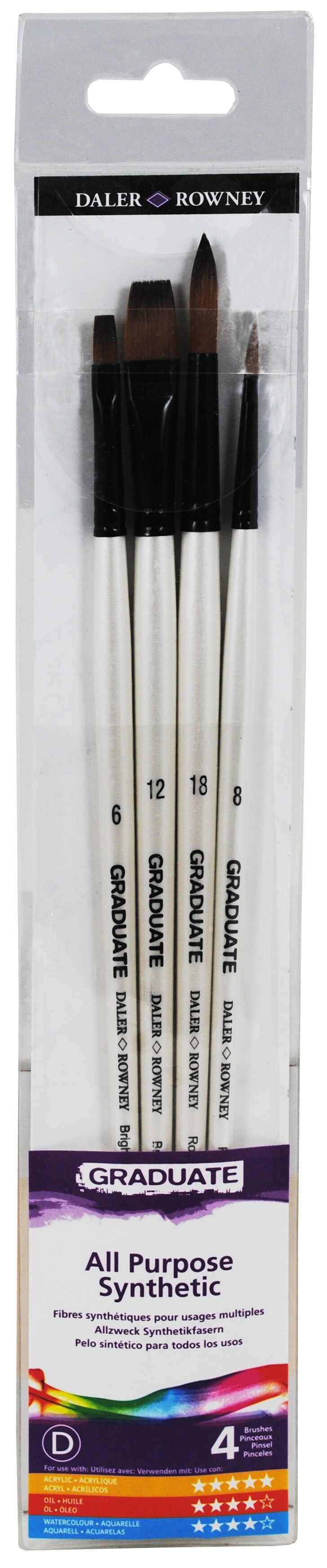 Daler-Rowney Graduate All Purpose Synthetic Brush Set 4/Pkg-Long Handle