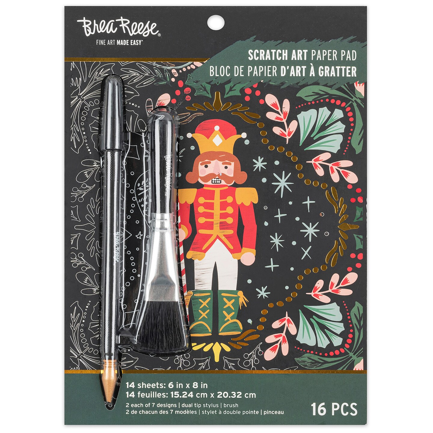 Brea Reese: Scratch Art Paper Pad - Holiday Motifs - 14 6x8&#x22; Pages, Reveal Seasonal &#x26; Festive Holiday Designs, Metallic Pops, Adult Craft Activity