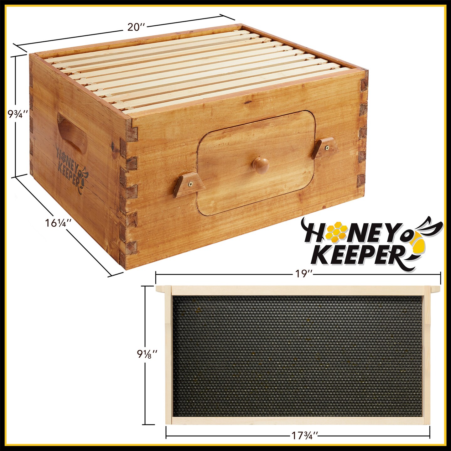 Honey Keeper Brood Box with Window, 100% Beeswax Coated Beehive Kit with 10 Wooden Frames and Waxed Foundations for Langstroth Beekeeping