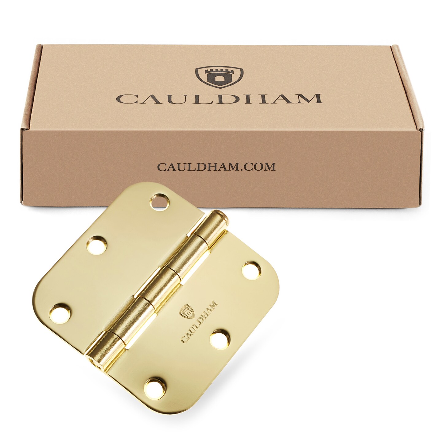 Cauldham Heavy-Duty 3-1/2" Interior Door Hinges with 5/8" Radius Corners - Brass