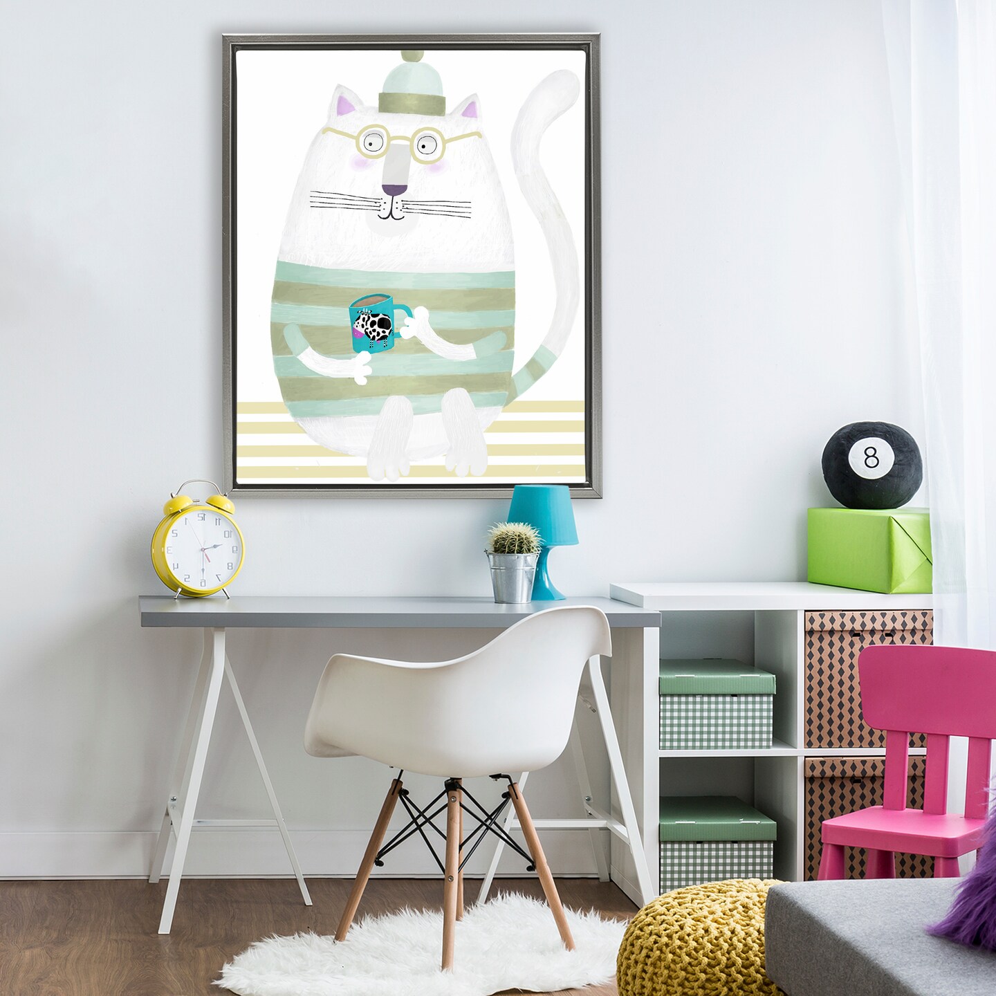 Stupell Industries Cat with Cow Mug Floating Frame, design by Carla Daly