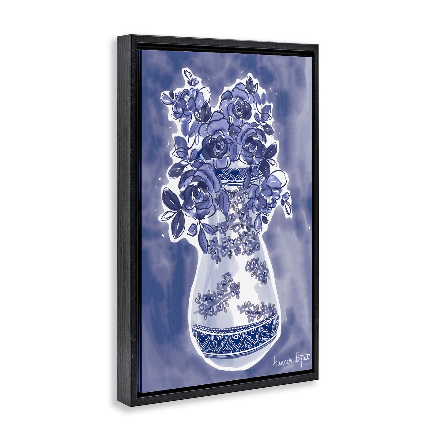 Stupell Industries Chinoiserie Vase on Blue Floating Frame, design by Hannah Byatt