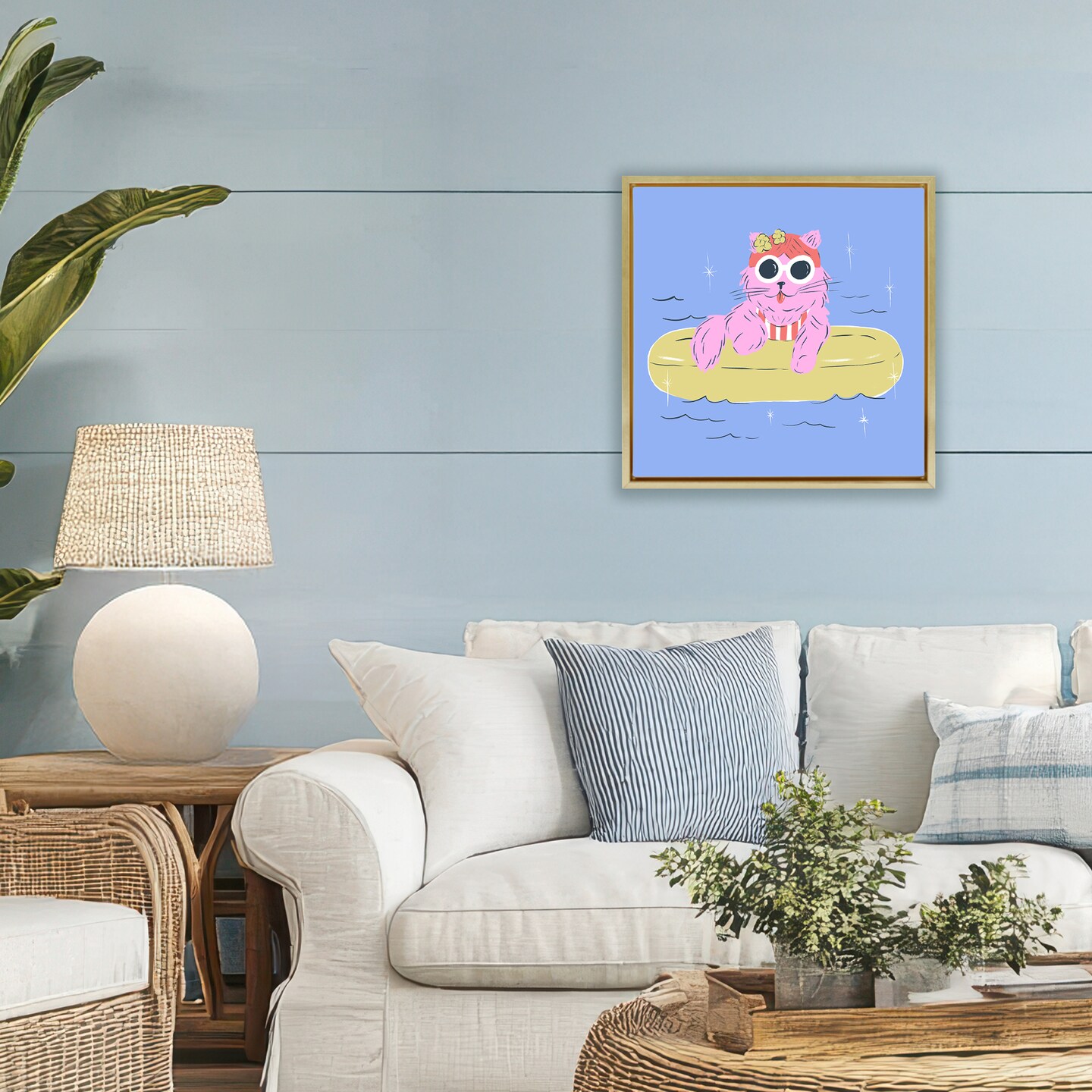 Stupell Industries Summer Pool Float Cat Floating Frame, design by Krissy Mast