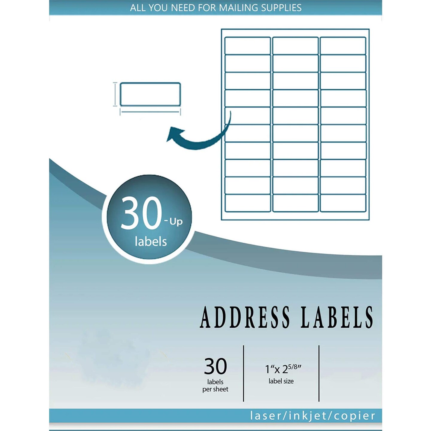 200 Count Printable White Labels 30 Up Self Stick 1" x 2.625" for Mailers & Packaging
