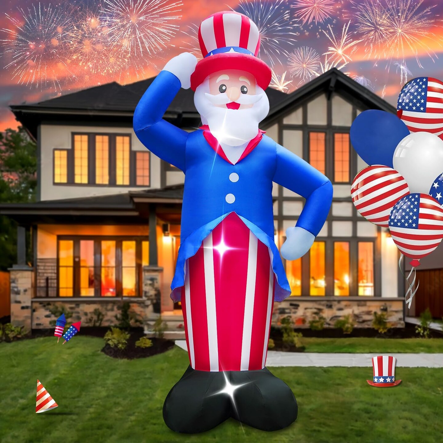 12FT Giant Patriotic Independence Memorial Day 4th of July Inflatable Outdoor Uncle Sam Decoration, LED Lights Holiday Blow Up for Fourth of July Party Garden Yard Lawn Decor