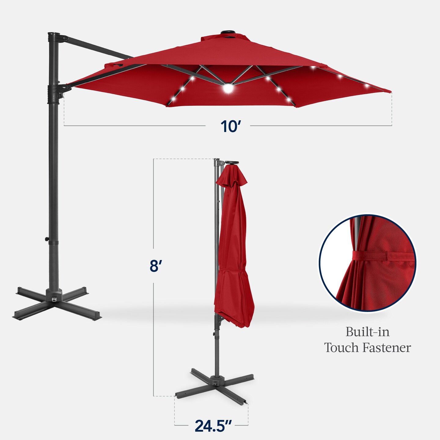 Best Choice Products 10ft 360° Rotating Cantilever Easy Auto Open Patio Umbrella w/ Solar LED Lights