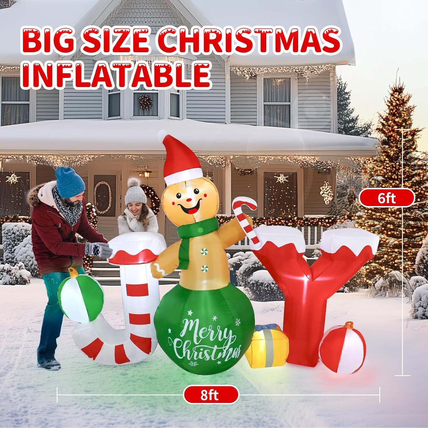 Christmas Inflatable Outdoor Decorations, 6 X 8 FT Gingerbread Large Blow Up Yard Decor with 7 LED Lights, Christmas Party Outdoor, Yard, Garden, Lawn Winter Decorations Ornaments