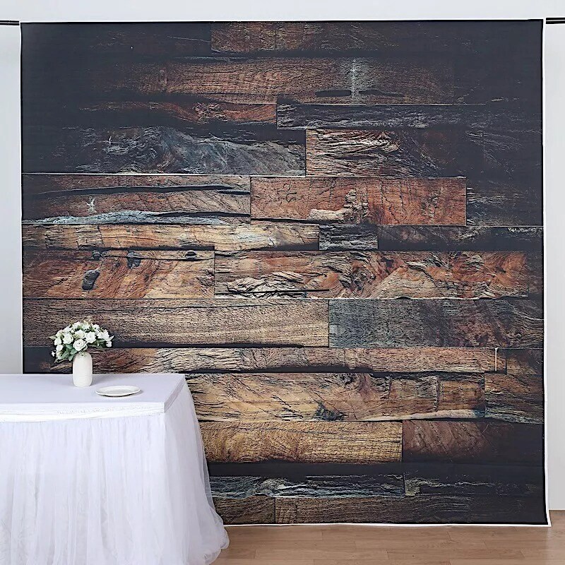 8 ft x 8 ft Dark Brown Printed Vinyl Photo Backdrop 3D Wood Design Banner Party