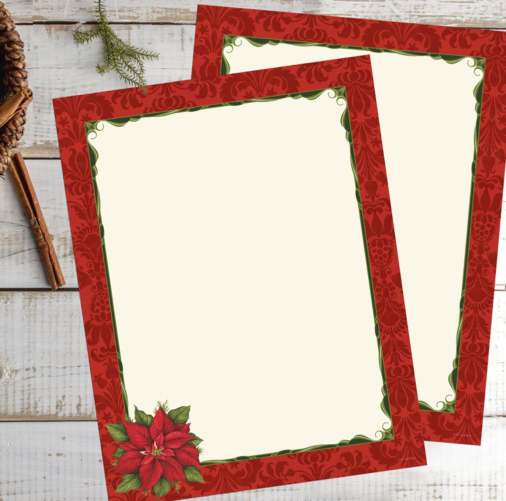 Great Papers! Holiday Stationery Letterhead, Poinsettia Damask, 8.5&#x22;x11&#x22;, Printer Friendly, 80 sheets