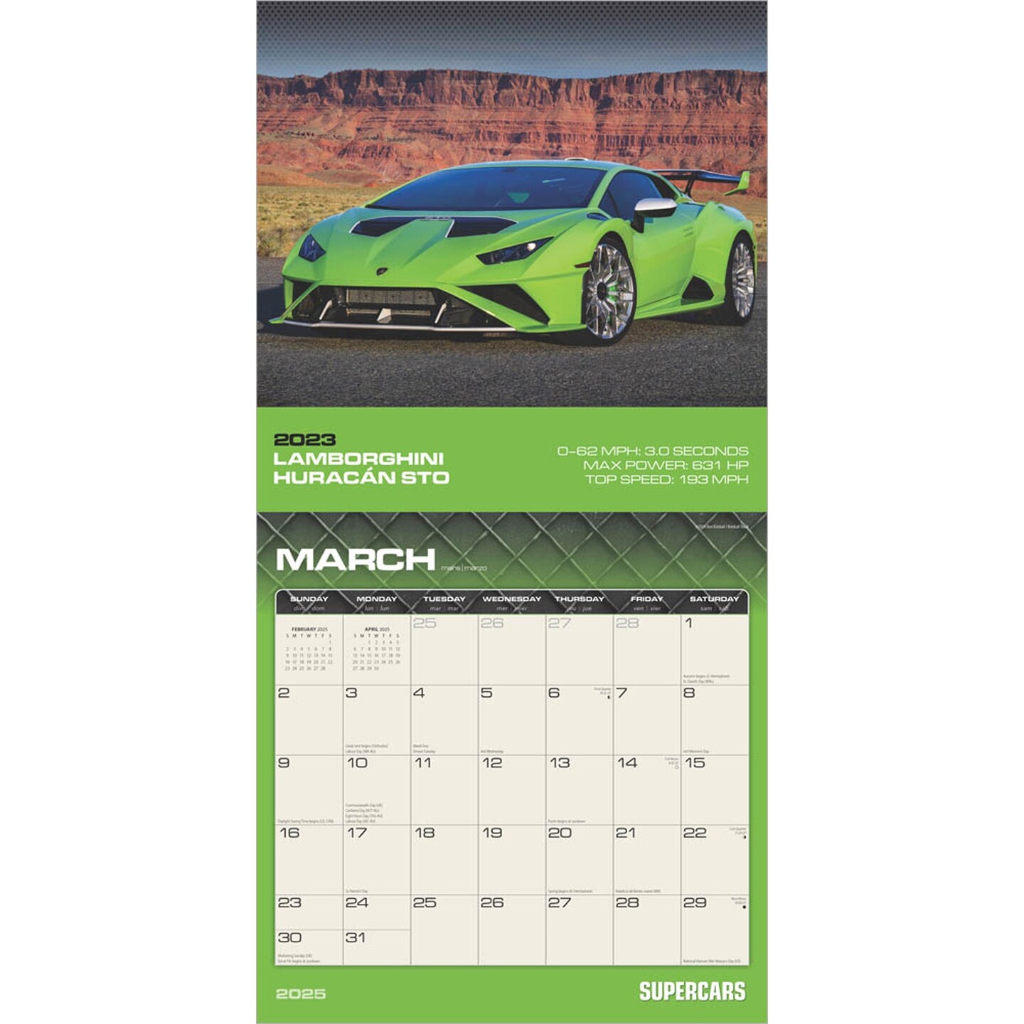 Supercars | 2025 12 x 24 Inch Monthly Square Wall Calendar | Foil Stamped Cover | Plato | Automobiles Luxury Prestige Hypercars