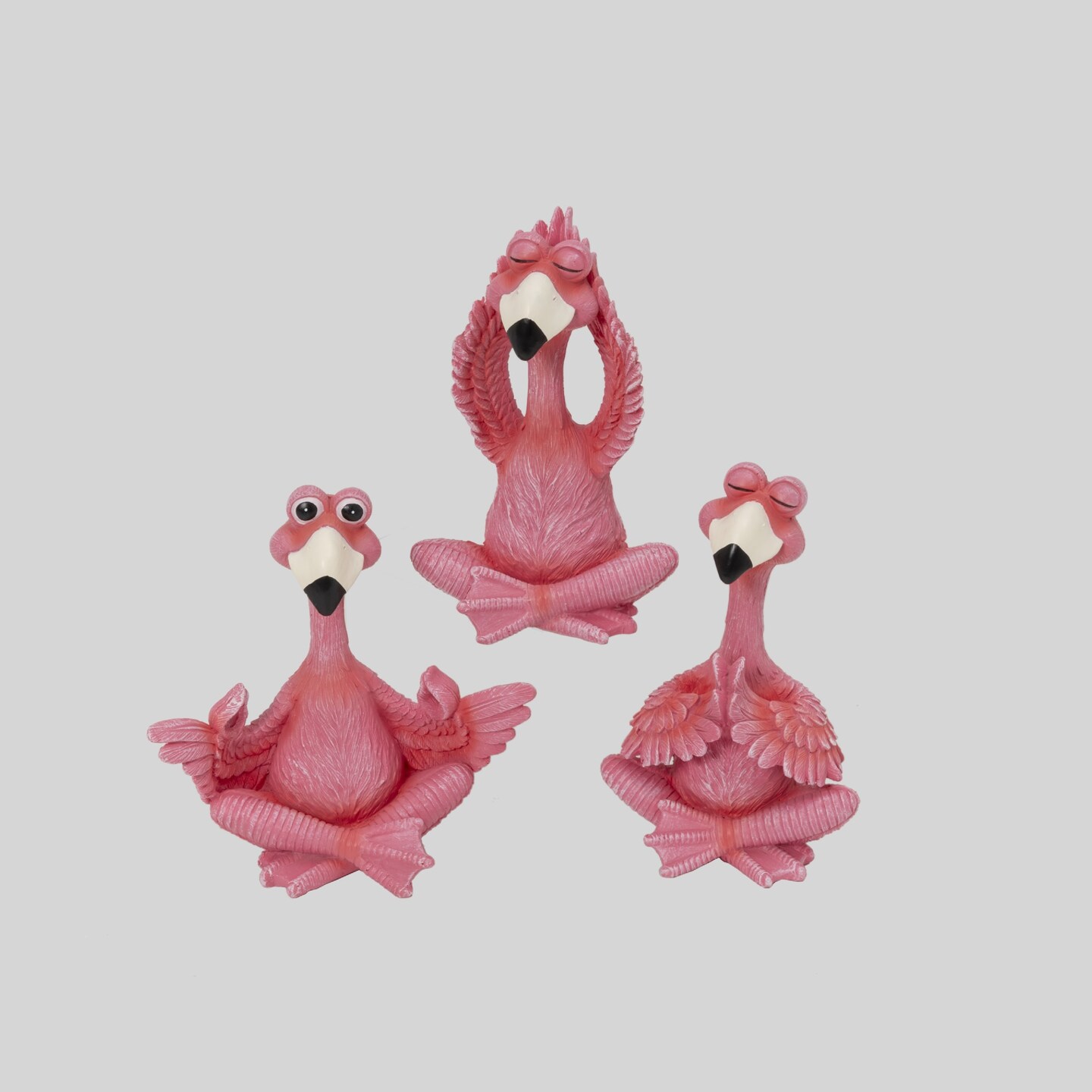 Contemporary Home Living Yoga Flamingo Outdoor Figurines - 5.5&#x22; - Pink - Set of 3