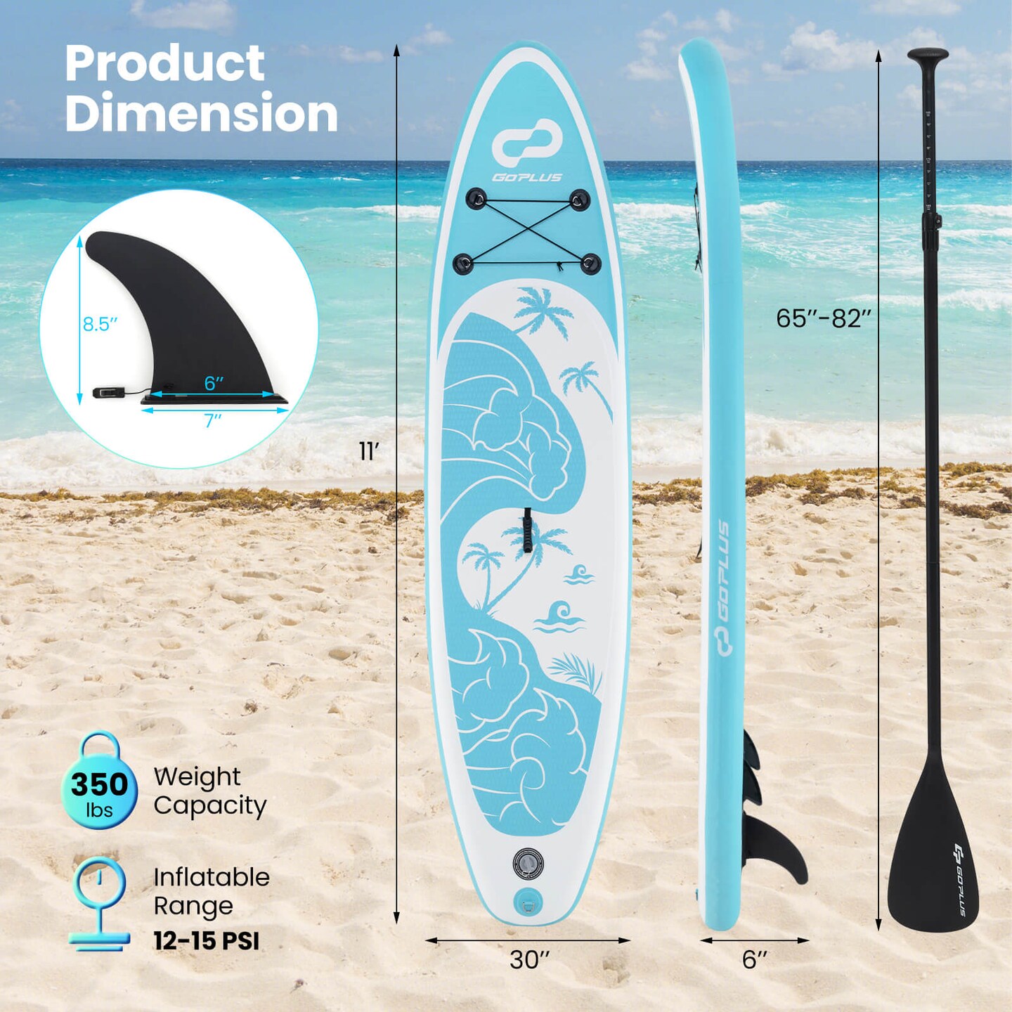 Goplus 10&#x27; Inflatable Stand Up Paddle Board 6&#x27;&#x27; Thick W/ Aluminum Paddle Leash Backpack Blue\Yellow