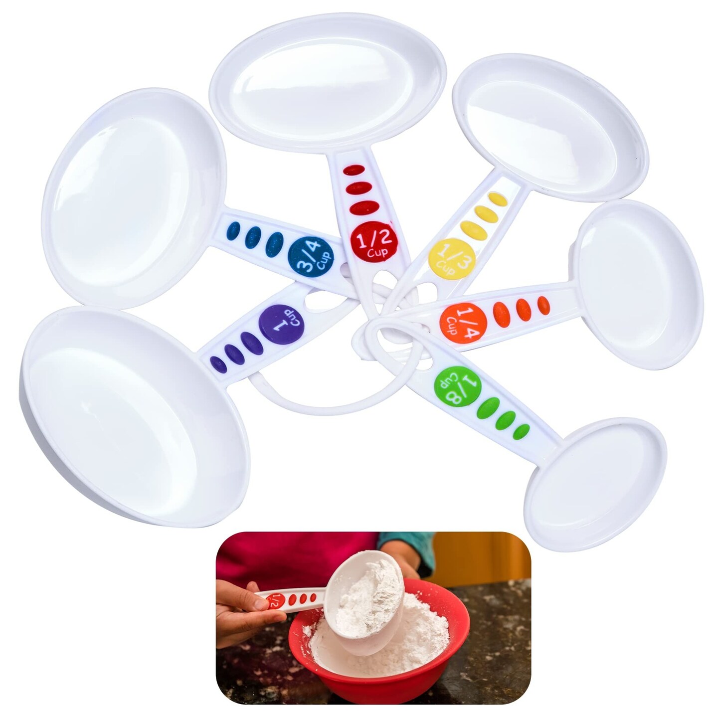 Curious Chef 6-Piece Measuring Cup Set for Kids, Dishwasher Safe, Made with BPA-Free Plastic, Real Cooking, and Baking Kitchen Tool