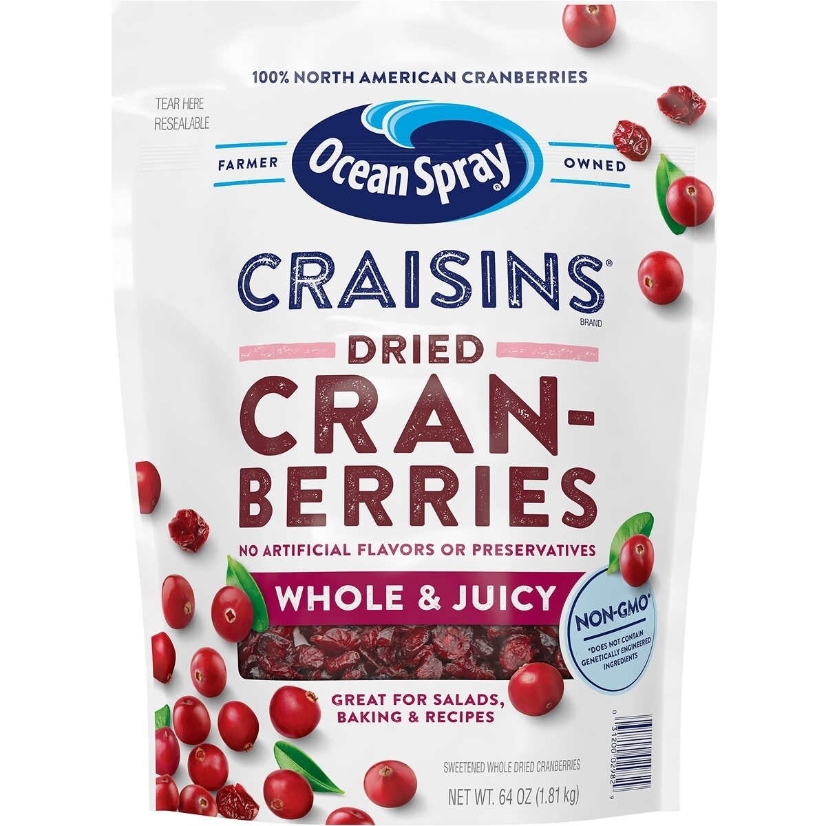 Ocean Spray Craisins Whole Dried Cranberries 64 Ounce