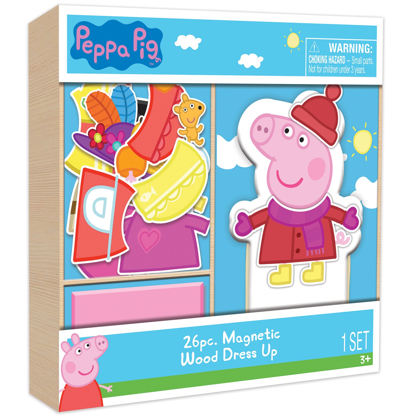 Peppa Pig: Magnetic Dress Up - 26pc Wooden Playset, 23 Magnets, Mix &#x26; Match Outfits &#x26; Accessories, Bilingual, Storage Tray, Kids-Toddlers Ages 3+