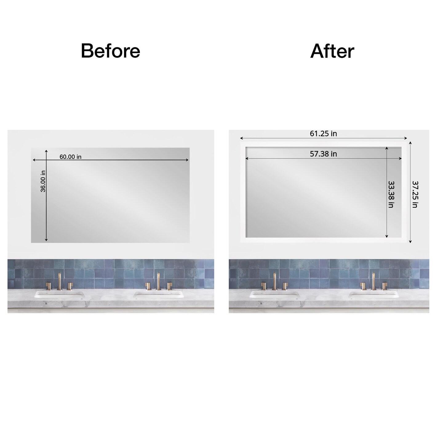 Amanti Art Mirror Makeover Bathroom Mirror Frame Border Kit - Fully Assembled Peel and Stick Frame - Mirror NOT Included - Cabinet White Narrow Trim