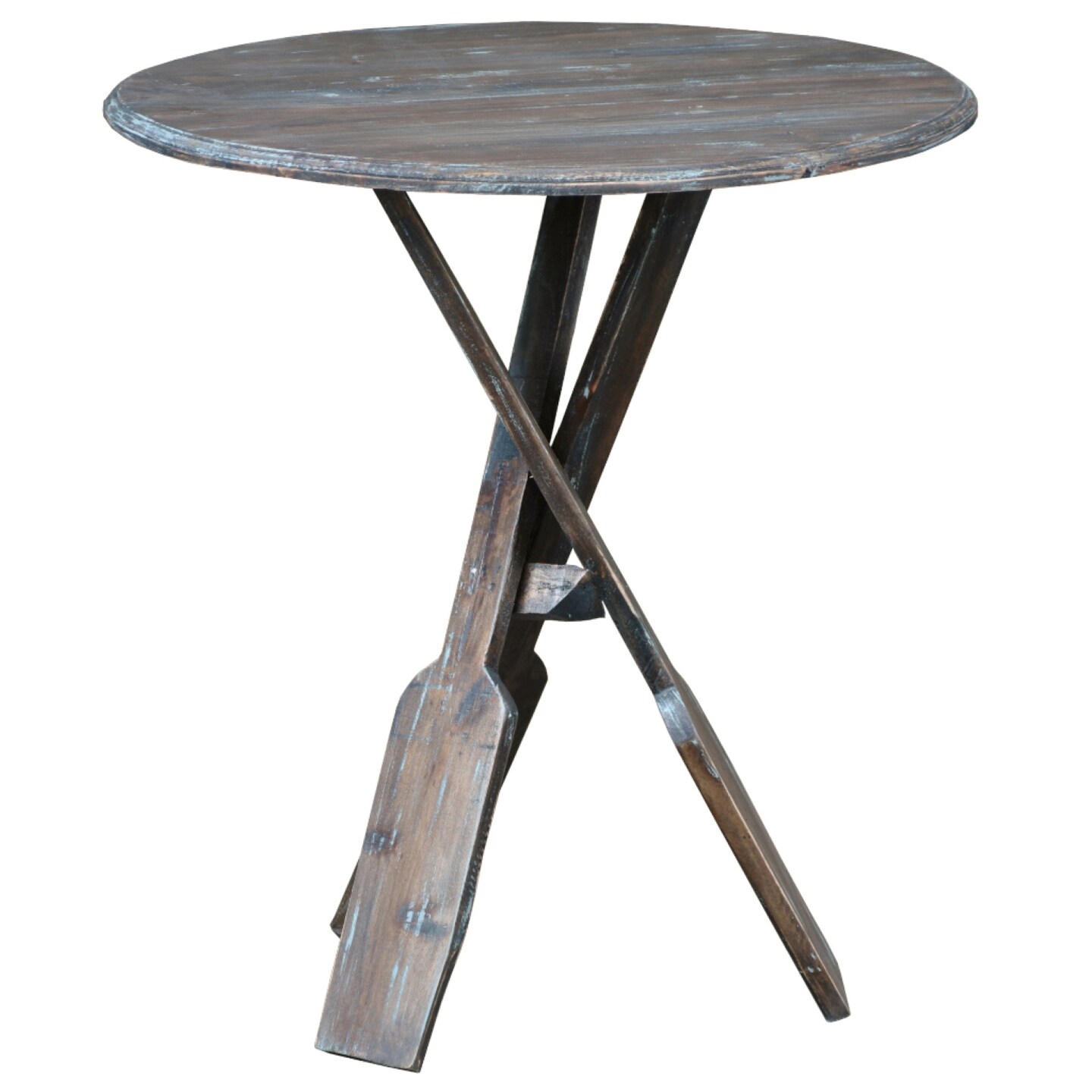 Contemporary Home Living Distressed Round Wood End Table - 26&#x22; - Brown and Blue