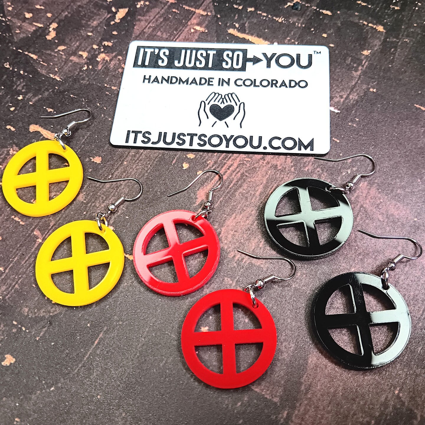 X Logo Cosplay Dangle Earrings in Classic Yellow, Red or Black - X