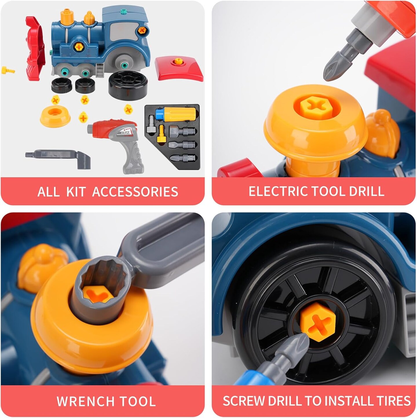 Toy Train with Electric Motor, Battery Operated Train Toys for Toddlers, Take Apart Locomotive Toys with Electric Drill, Kids Gift for Girls, Boys Ages 3+