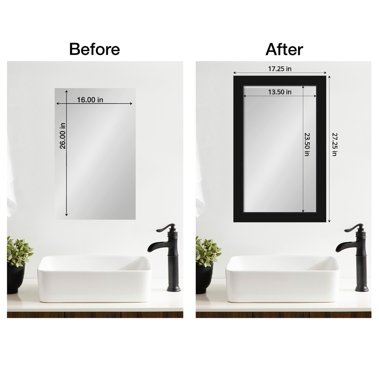 Amanti Art Mirror Makeover Bathroom Mirror Frame Border Kit - Fully Assembled Peel and Stick Frame - Mirror NOT Included - Avon Black Trim