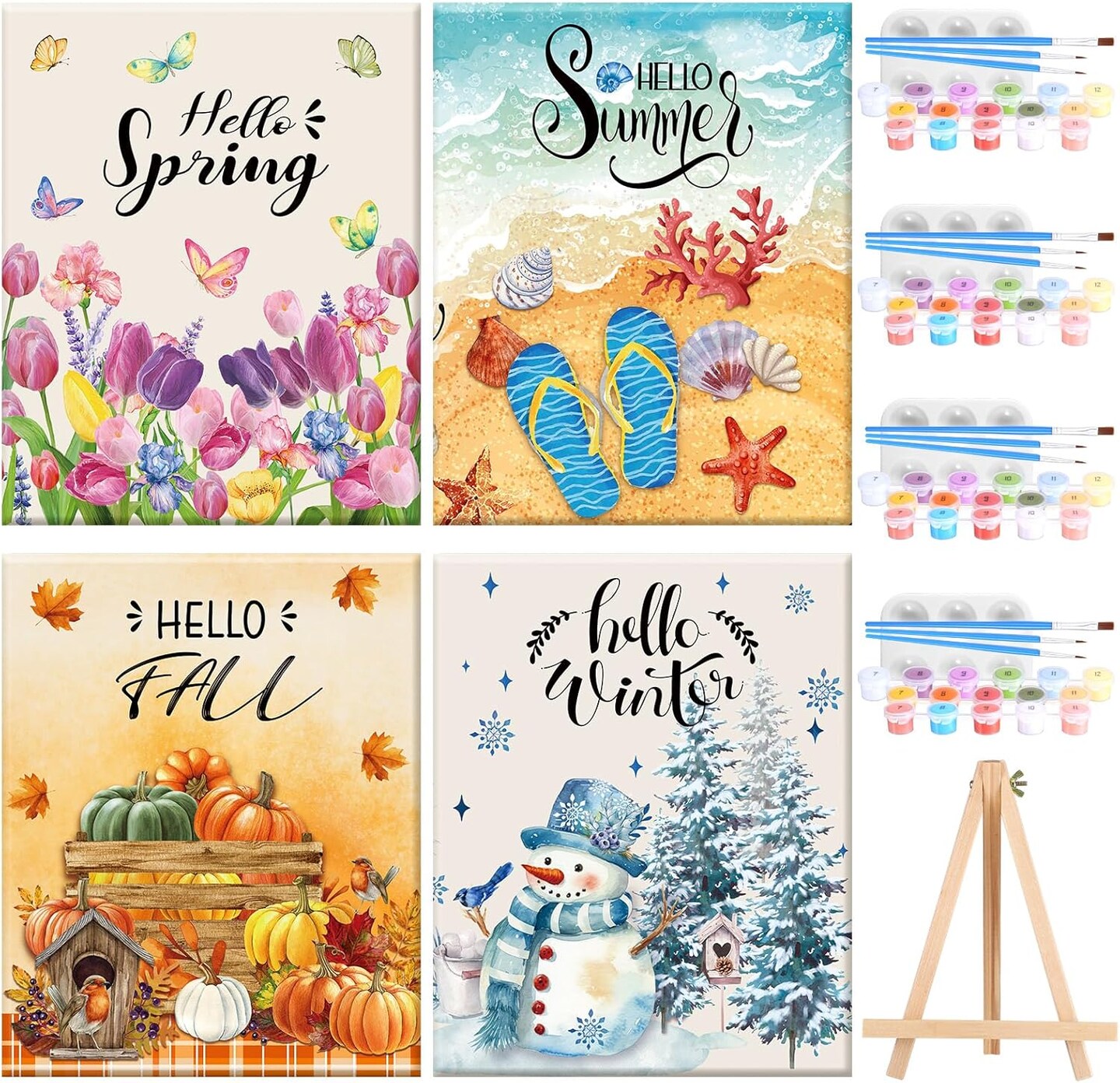 4 Set Sip and Paint Kit Paint by Numbers Kit for Adults Beginners 7. 9 x 9. 8 Inch Hello Summer