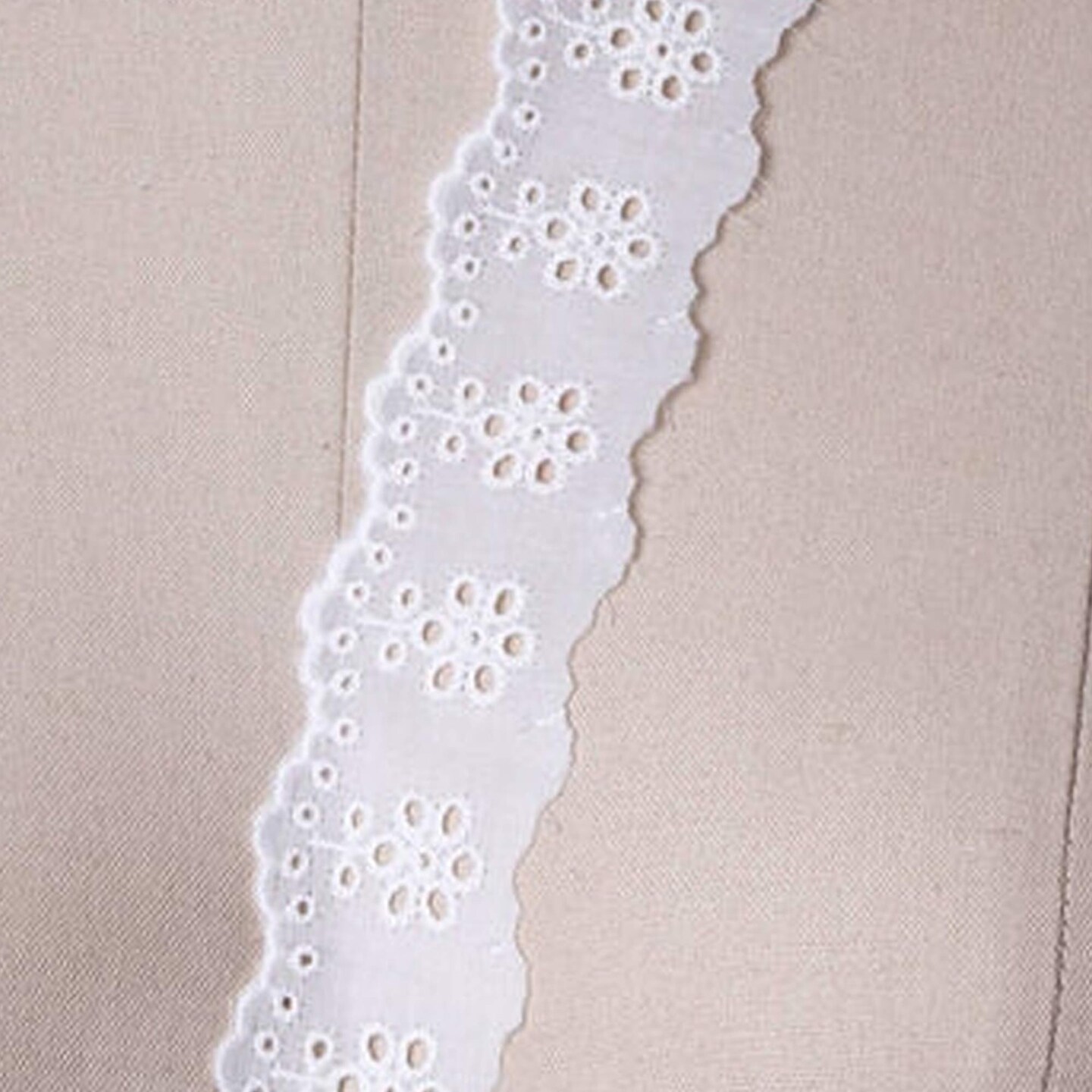 2 Yards White Cotton Lace Trim 2" Wide with Multiple Eyelets & Embroidered Edge