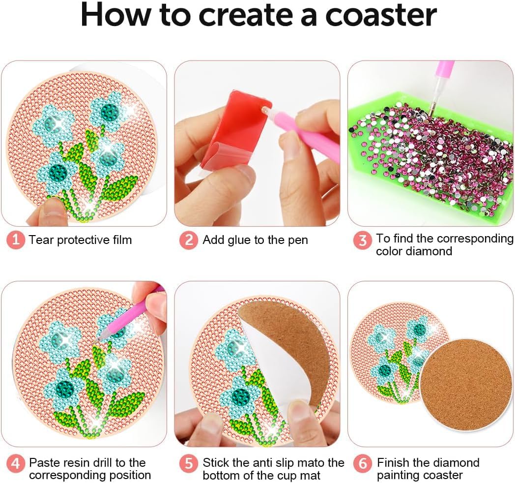 8 Pcs Diamond Art Coasters Kit with Holder