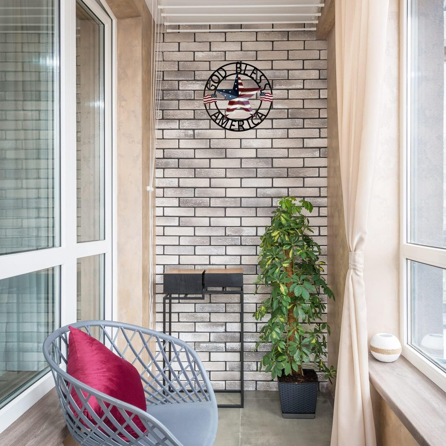 Metal Hanging Rustic Star Welcome Door Wreath,13''x13'',Vintage American Flag