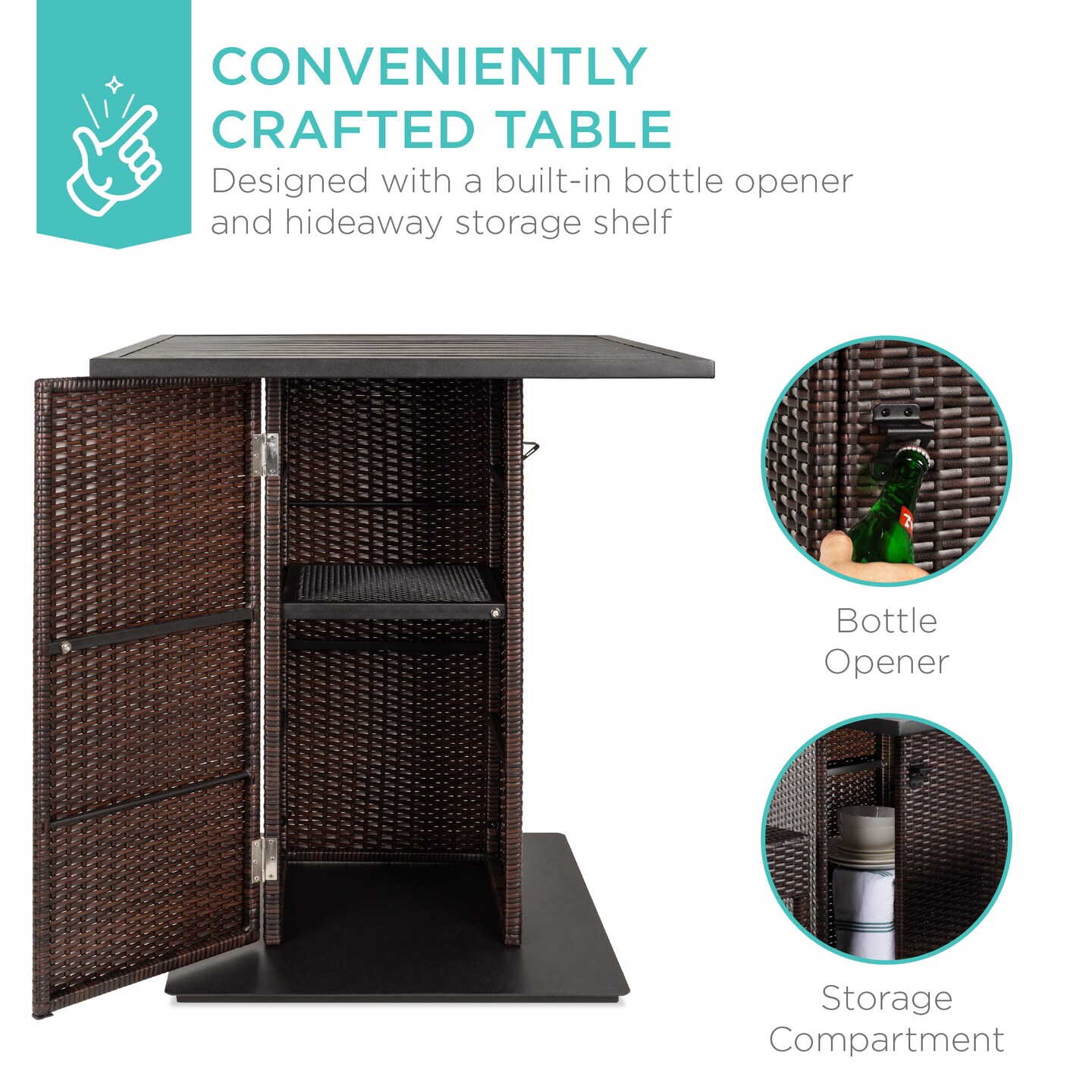 Best Choice Products 5-Piece Patio Wicker Bar Set w/ Built-In Bottle Opener, Hidden Storage Shelf, 4 Stools