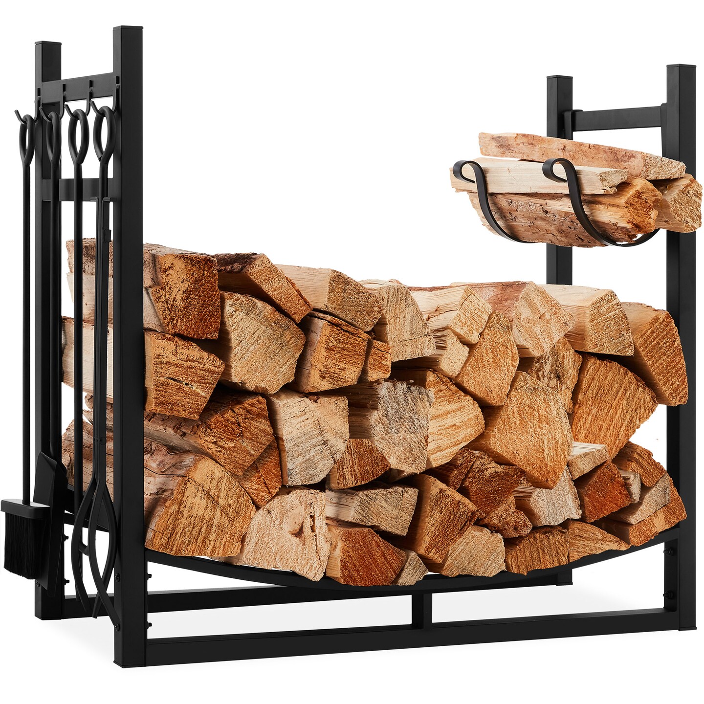 Best Choice Products 34.25in Steel Firewood Log Rack &#x26; Tool Set for Fire Pit, Fireplace w/ Kindling Holder