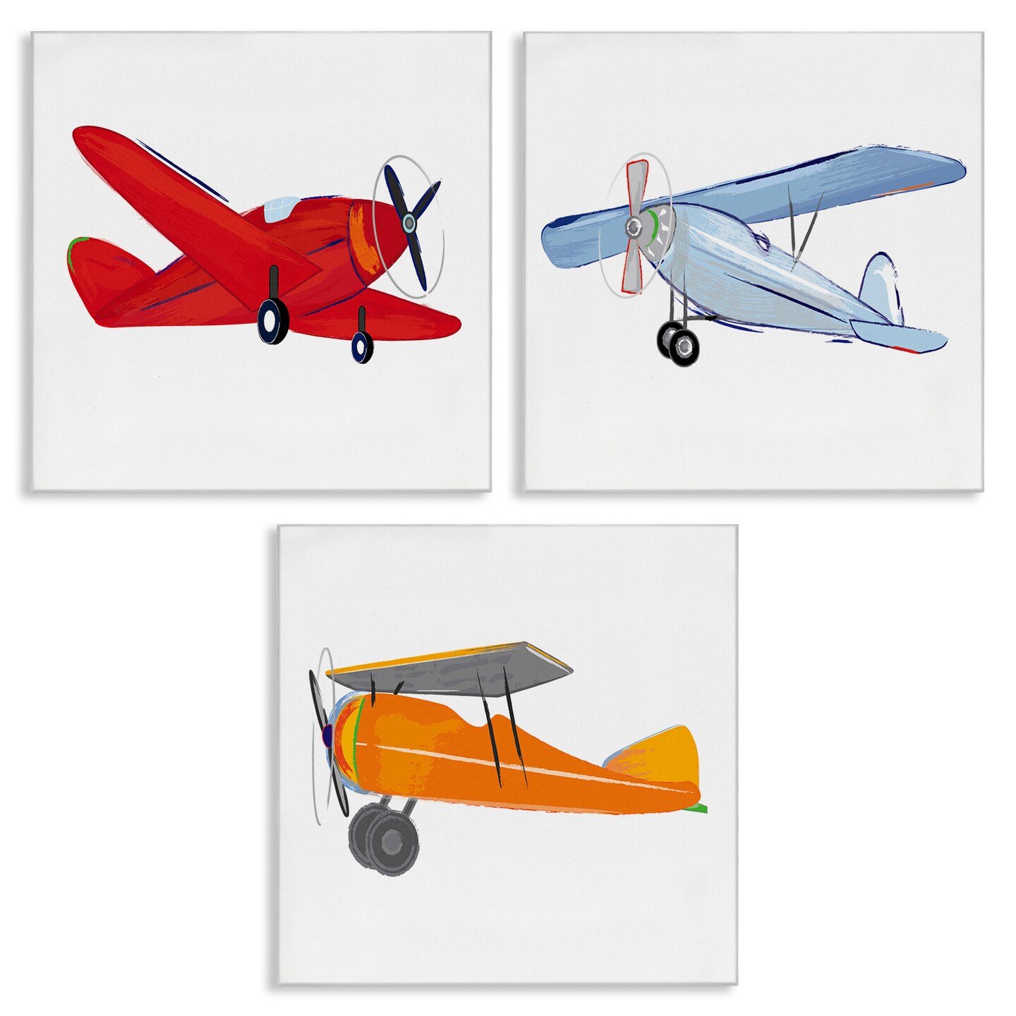Stupell Industries Triple Colorful Airplanes Drawing Canvas Wall Art