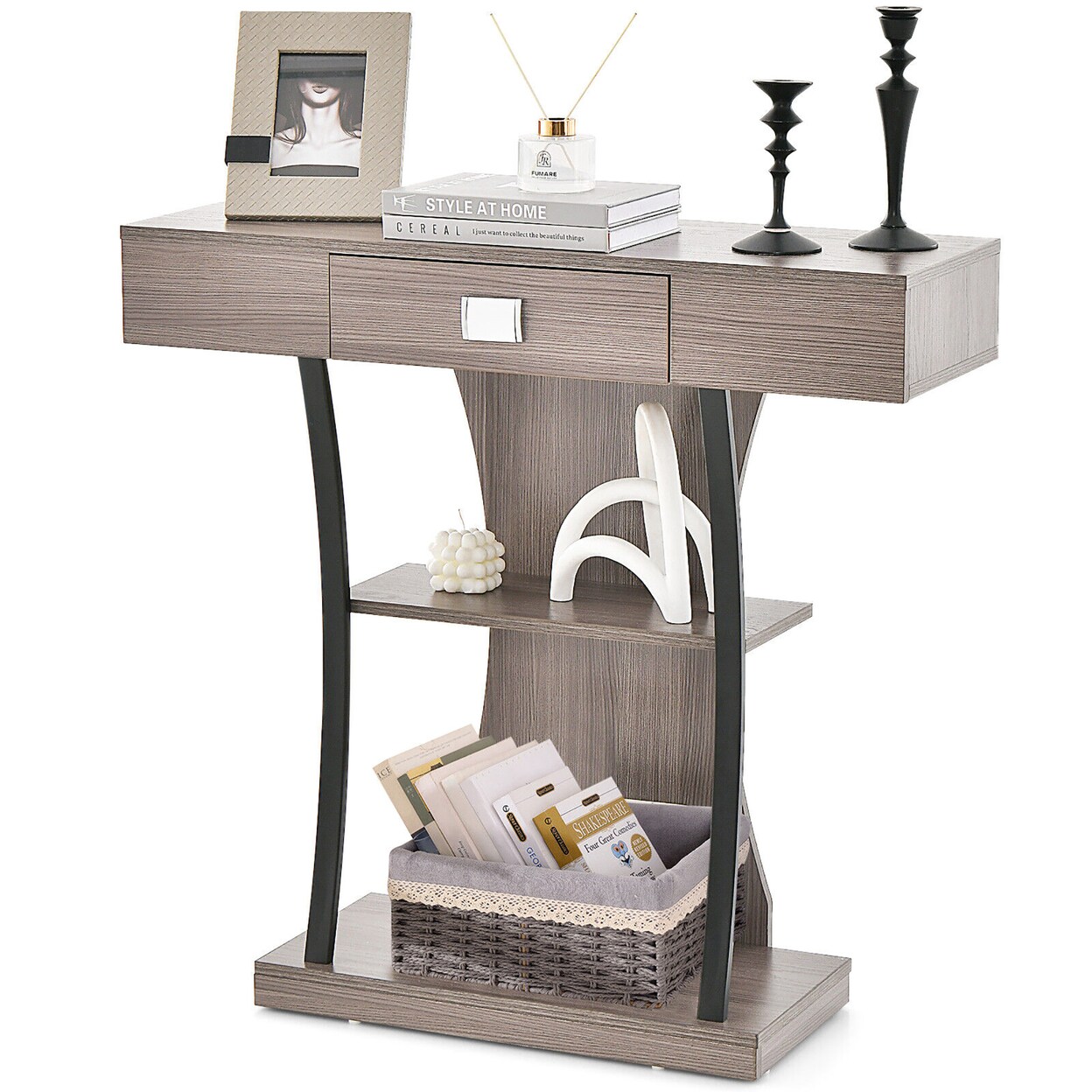 Console Sofa Table W/ Drawer And 2-Tier Shelves For Entryway Living Room