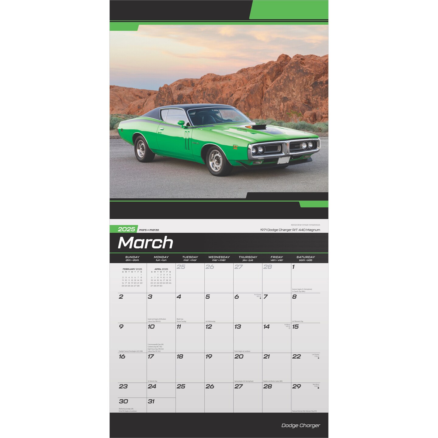 Dodge Charger OFFICIAL | 2025 12 x 24 Inch Monthly Square Wall Calendar | Foil Stamped Cover | Plastic-Free | BrownTrout | American Muscle Motor Car