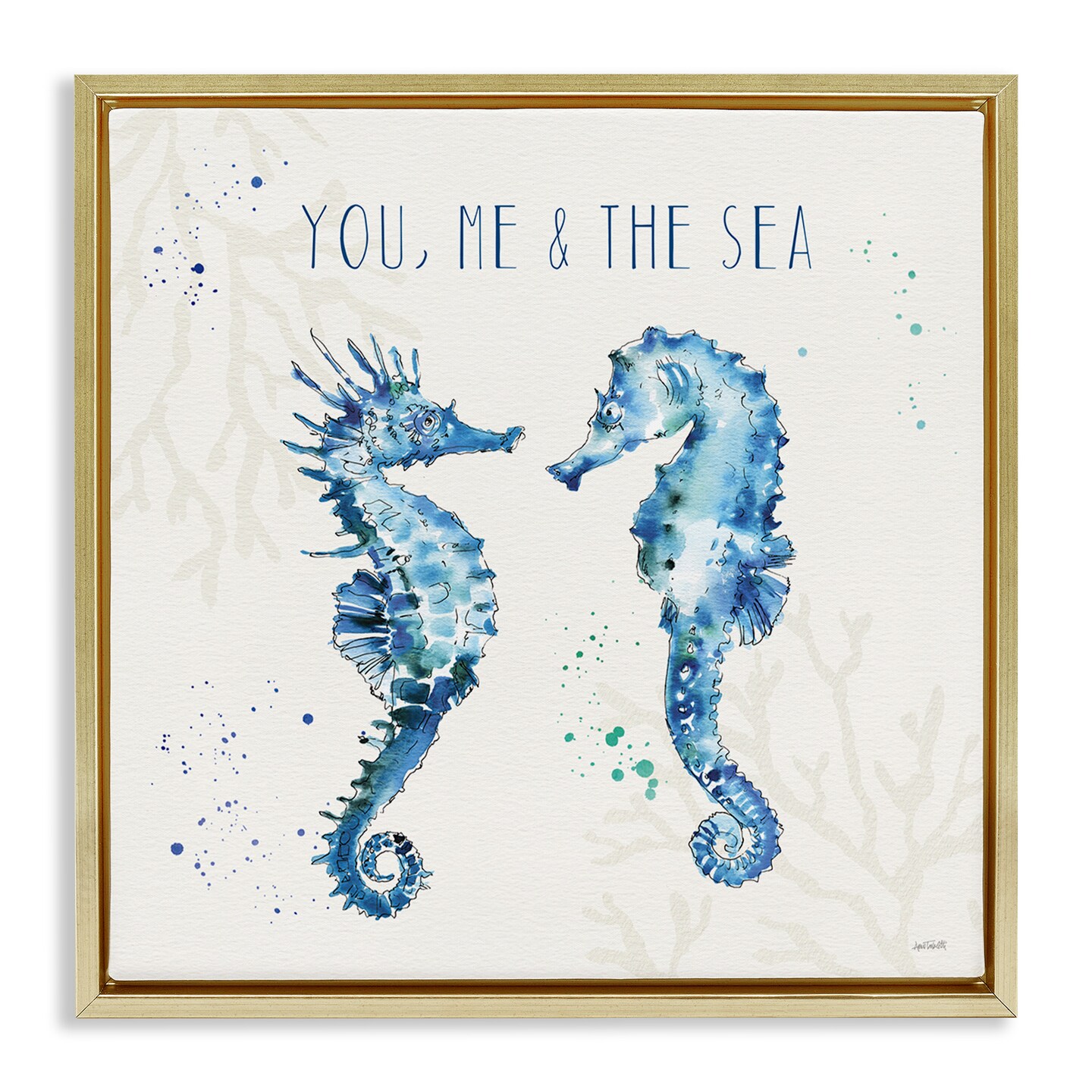 Stupell Industries You Me & Sea Quote Seahorse Framed Floater Canvas Wall Art