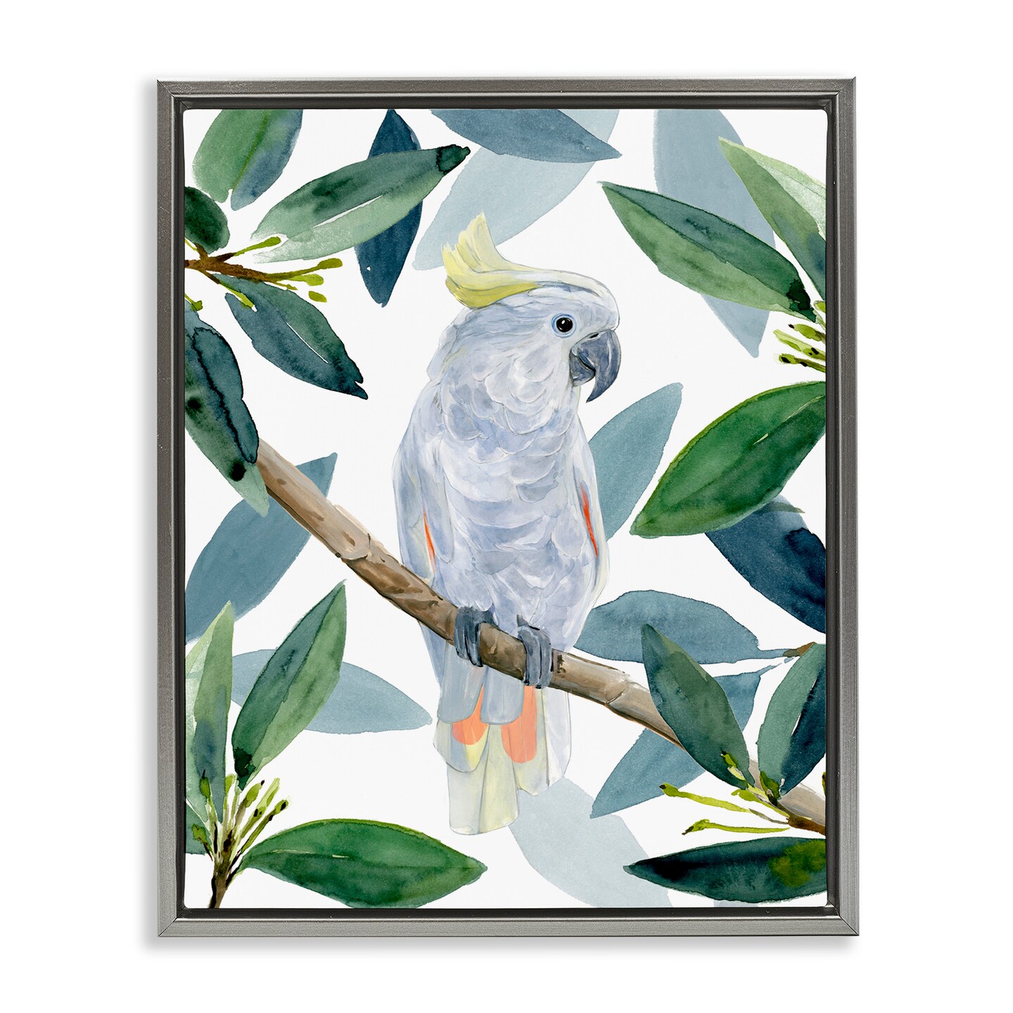 Stupell Industries Tropical Cockatoo & Greenery Framed Floater Canvas Wall Art