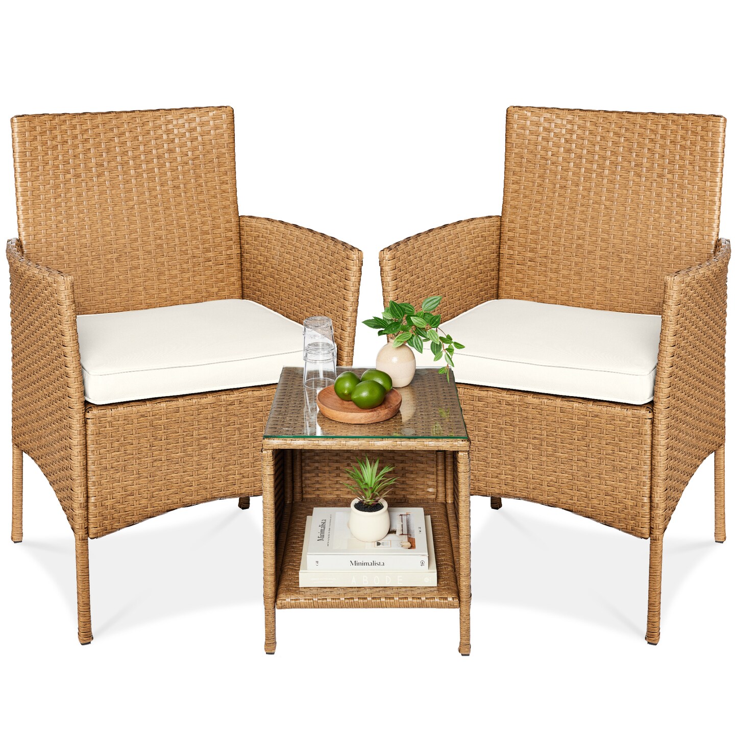 Best Choice Products 3-Piece Outdoor Wicker Conversation Patio Bistro Set, w/ 2 Chairs, Table