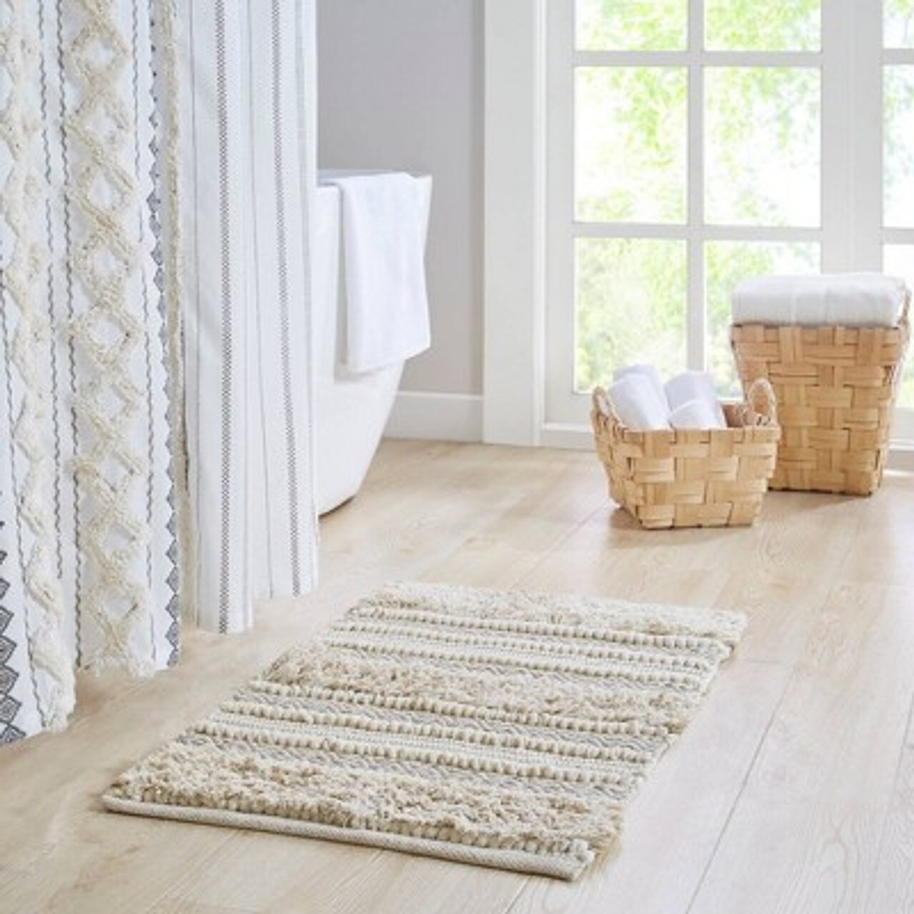 Asher Woven Textured Striped Bath Rug Natural 20&#x22;x32&#x22;