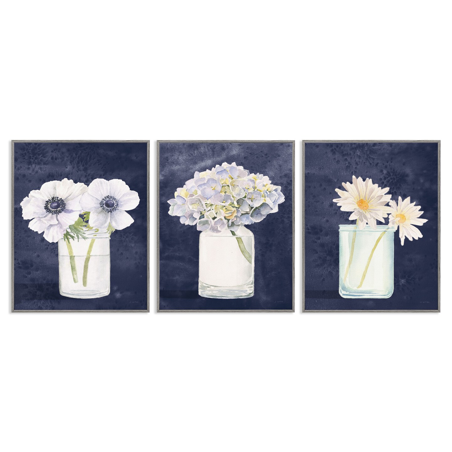 Stupell Industries Navy Blue Flower Bouquets Framed Giclee Art