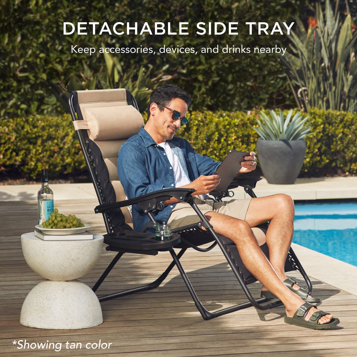 Best Choice Products Oversized Padded Zero Gravity Chair, Folding Outdoor Patio Recliner w/ Side Tray